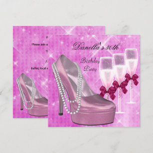 30-årsdag Rosa skor Hi Heels Champagne 2 Inbjudningar