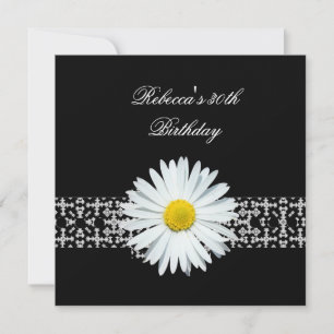 30-årsdag Svart Vit Blomma Gul Inbjudningar