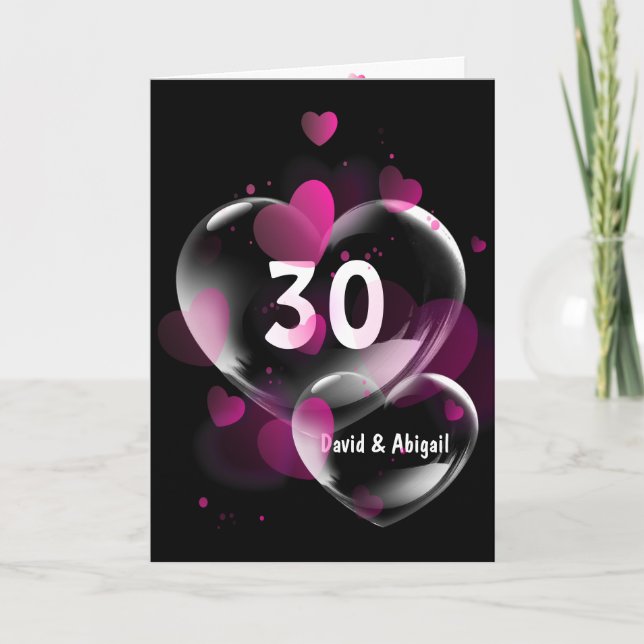 30-årsdagen av Rosa Heart Bubbles på Black Kort (Framsida)