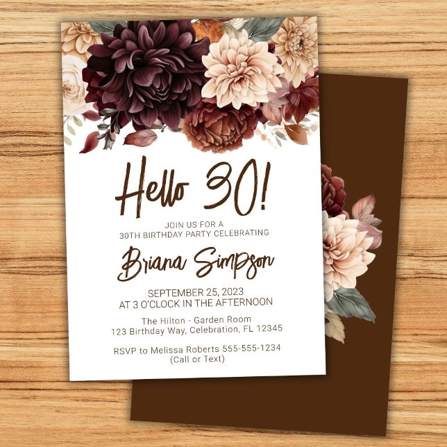 30-årsfest Brun Beige Blommor Inbjudningar (Skapare uppladdad)