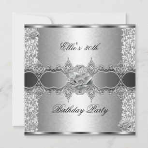 30-årsfest Elegant Silver Blommig Juvel Inbjudningar