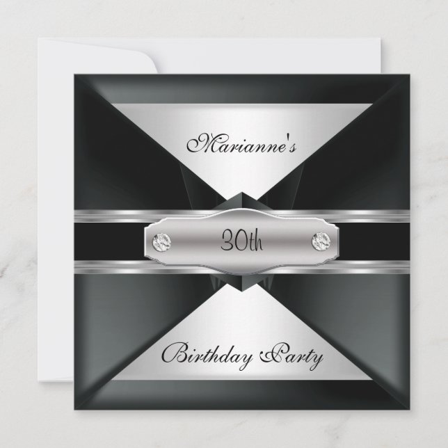 30-årsfest Elegant svart silver på silver Inbjudningar (Framsida)