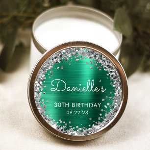 30-årsfest Emerald Green Silver Glitter Runt Klistermärke
