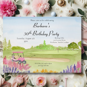 30-årsfest Fint rosa golfvagn på golfbana Inbjudningar