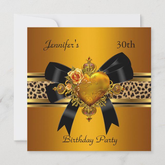 30-årsfest Gold Heart Jewel Leopard Inbjudningar (Framsida)