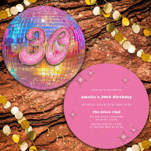 30-årsfest Guld Rosa Glitter Diskoboll Inbjudningar