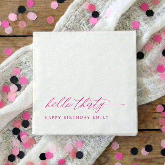 30-årsfest Hej 30 Modern Rosa Pappersservett (Pink hello 30 elegant script 30th birthday party napkins)