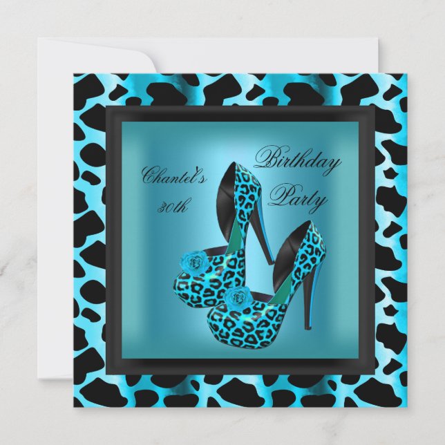 30-årsfest Leopard Teal Blå Inbjudningar (Framsida)