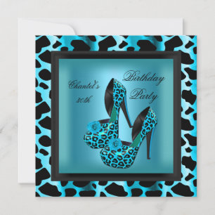 30-årsfest Leopard Teal Blå Inbjudningar