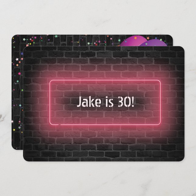 30-årsfest Neonljus på väggen Inbjudningar (Fram/baksida)