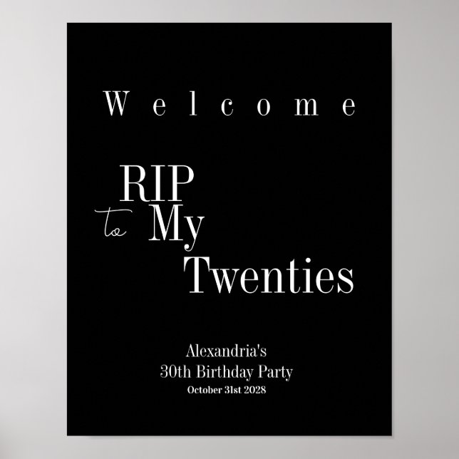 30-årsfest RIP 20-talet Välkomstskylt Affisch (Framsidan)