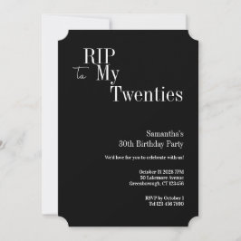 30-årsfest RIP-tjugotalet Party Svart och Vitt Inbjudningar
