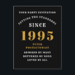 30-årsfirande 1995 Svart Guld Vykort<br><div class="desc">Elegant svart och guld 30-års födelsedagsinbjudan - Skapa din egen personliga design. Att sätta scenen för en minnesvärd fest börjar med den perfekta inbjudan. Vår eleganta svarta och gyllene 30-års inbjudan är det perfekta valet för denna milstolpe. Badad i svart för en touch av sofistikering och prydd i guld för...</div>