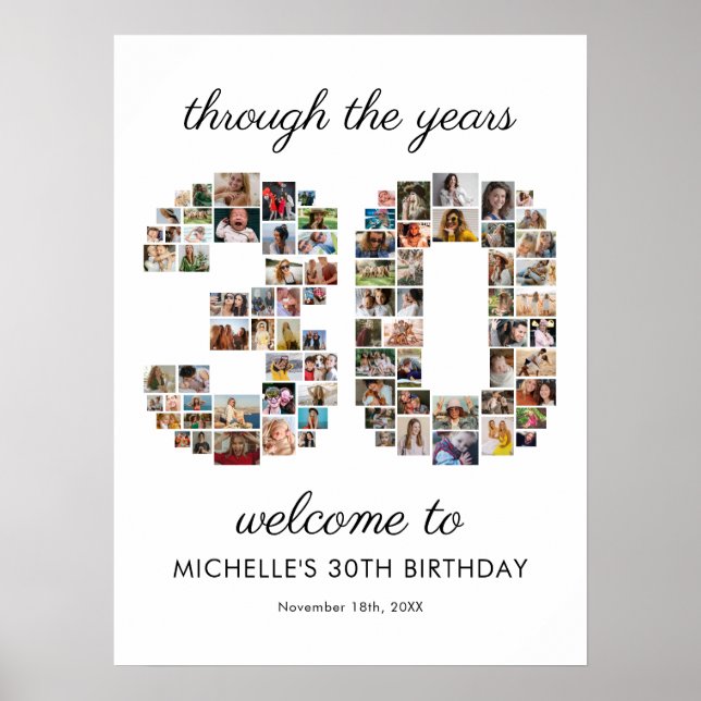 30-årsfirande Foto Collage Välkomstskylt Poster (Framsidan)