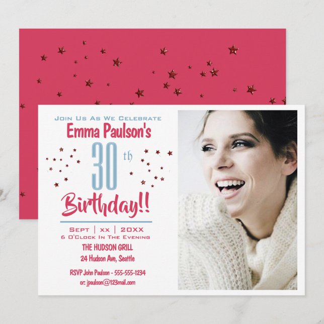 30-årsfirande - Foto-fest-inbjudan - Stjärnor Inbjudningar (Fram/baksida)