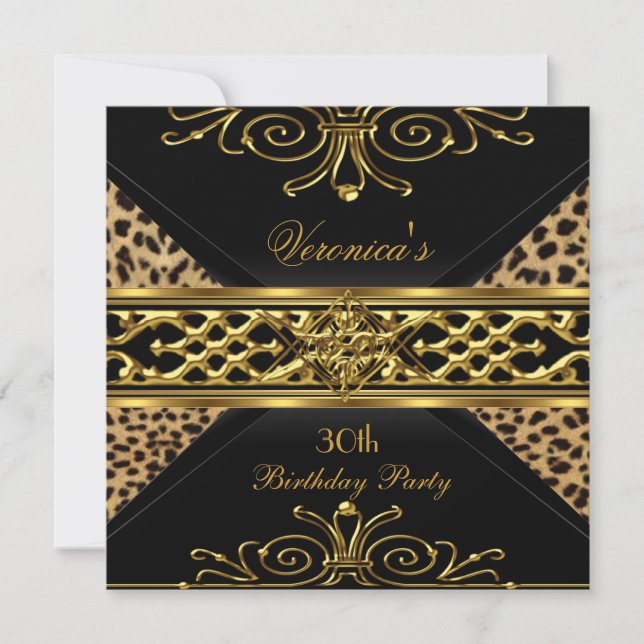 30-årsfirande Guld Svart Guld Art Deco Leopard Inbjudningar (Framsida)