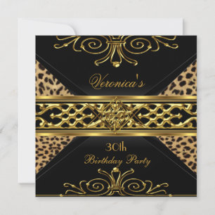 30-årsfirande Guld Svart Guld Art Deco Leopard Inbjudningar