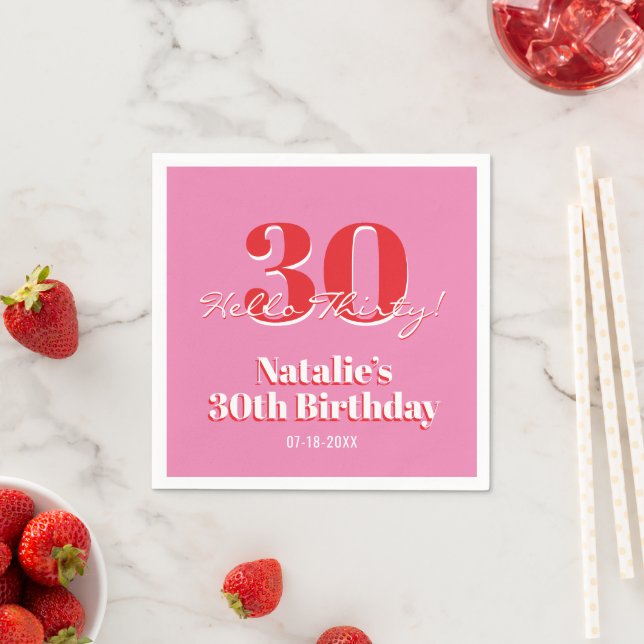 30-årsfirande Hej trettio! Modernt rosa rött  Pappersservett (Insitu)