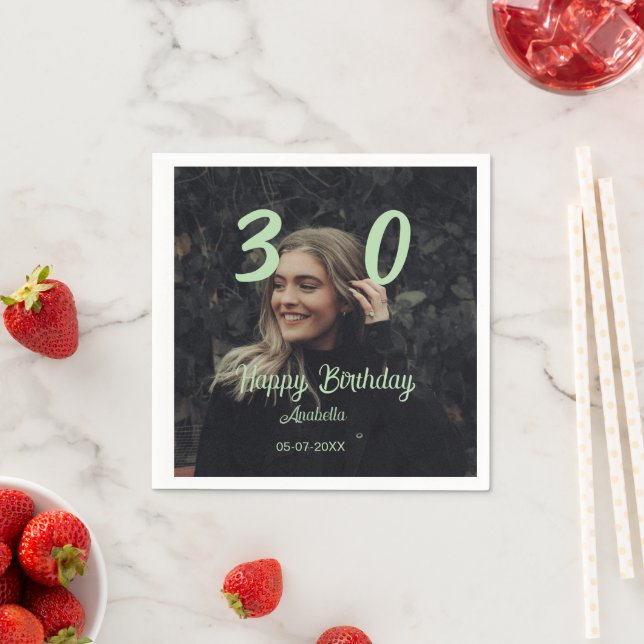 30-årsfirande infoga namn datum år grön pastel fet pappersservett (Insitu)