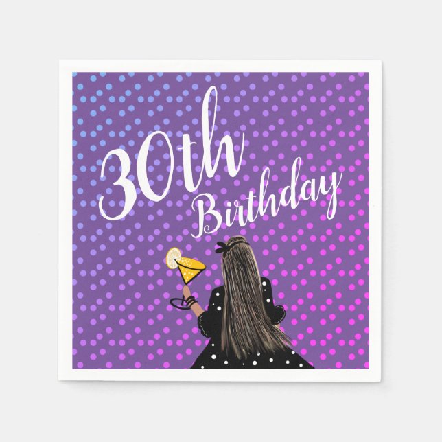 30-årsfirande Kvinna Cocktail Mode Skönhet   Pappersservett (Framsidan)