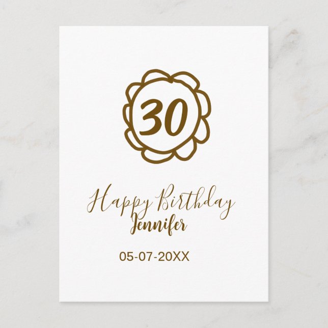 30-årsfirande lägg till namn datum år gyllene blom vykort (Framsida)