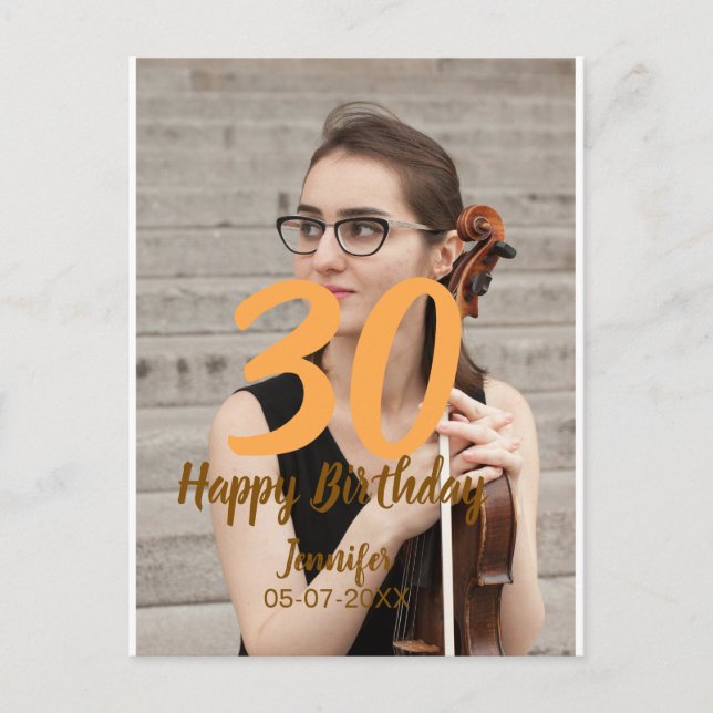 30-årsfirande lägg till namn datum år vit foto vykort (Framsida)