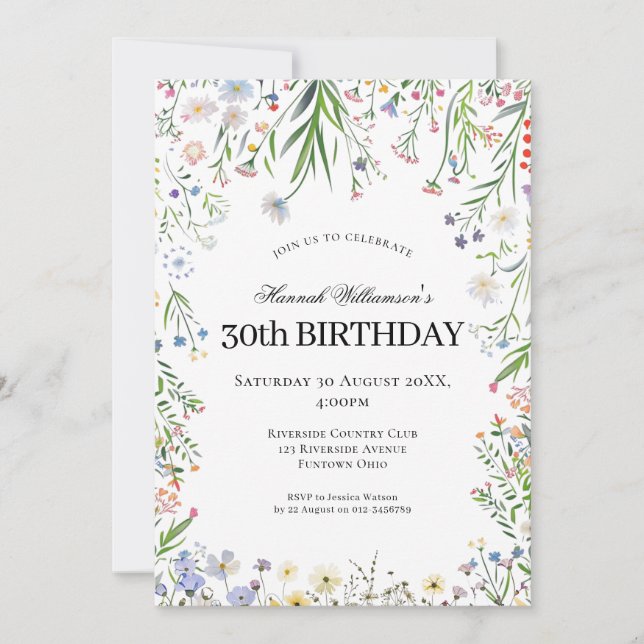 30-årsfirande med vildblomsterträdgård inbjudningar (Framsida)