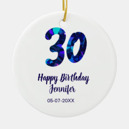 30-årsfirande namn datum år blå glans julgransprydnad keramik
