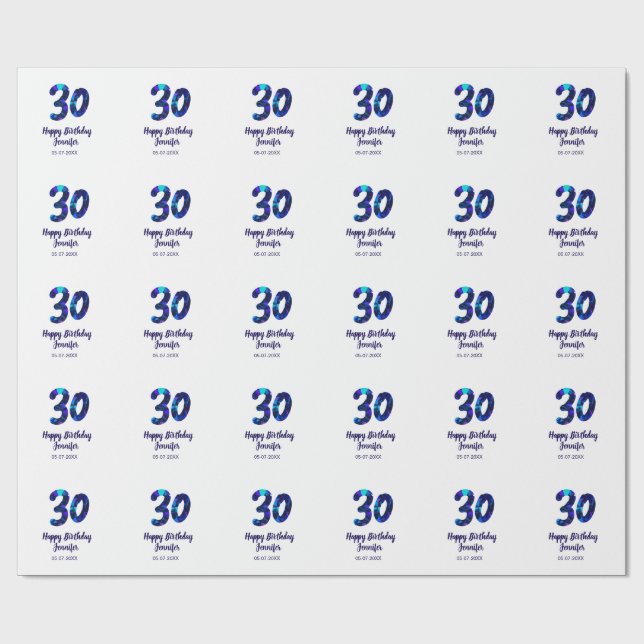 30-årsfirande namn datum år blå glans  presentpapper (Platt)