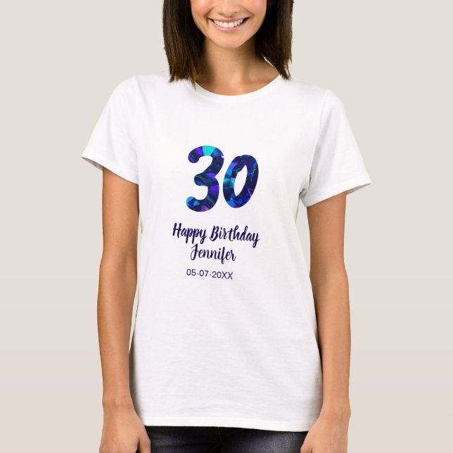 30-årsfirande namn datum år blå glans  t shirt (Framsida)