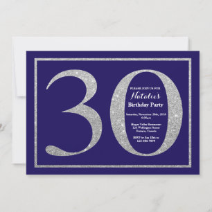 30-årsfirande Navy Blue och Silver Glitter Inbjudningar