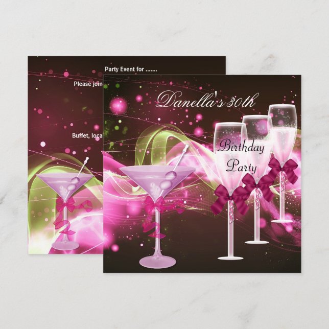 30-årsfirande Rosa Martini Champagne Inbjudningar (Fram/baksida)
