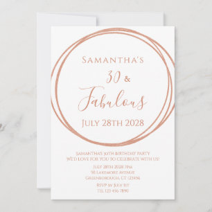 30-årsfirande Rose Gold Minimal Födelsedagsfirande Inbjudningar