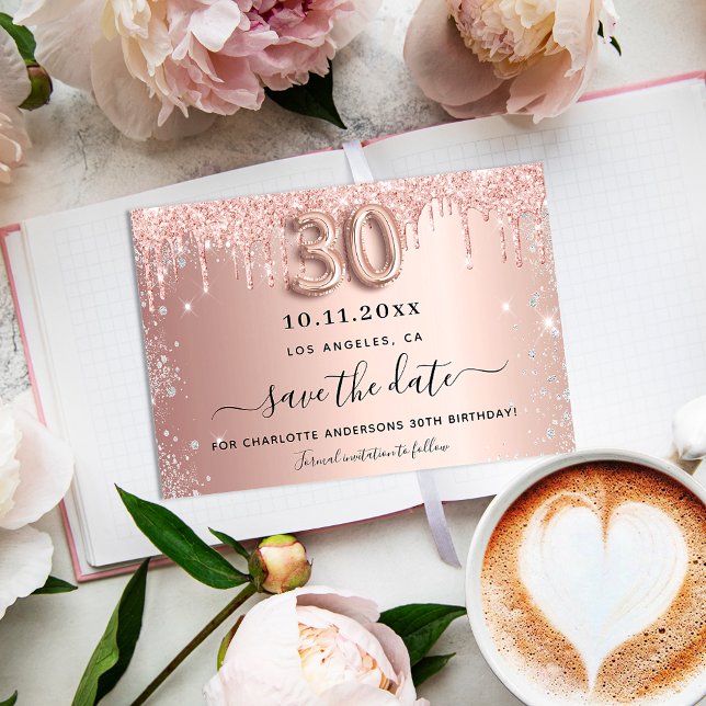30-årsfirande rose gold silver save the date meddelande vykort (Skapare uppladdad)