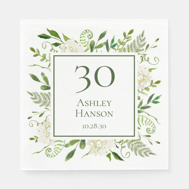 30-årsfirande Vita Hydrangeor Pappersservett (Framsidan)