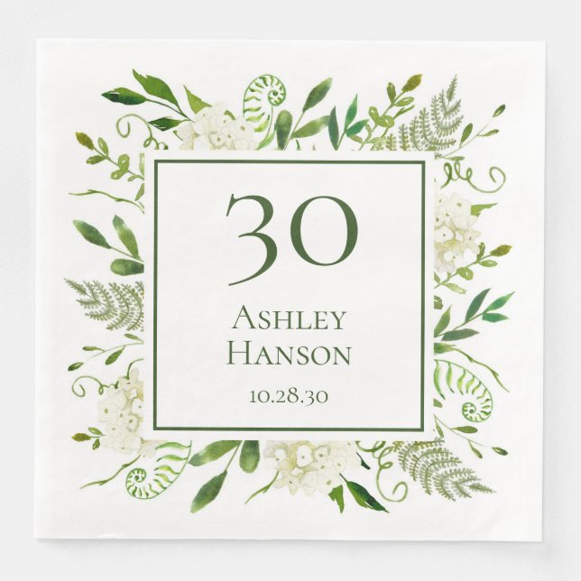 30-årsfirande Vita Hydrangeor Pappersservett (Framsida)