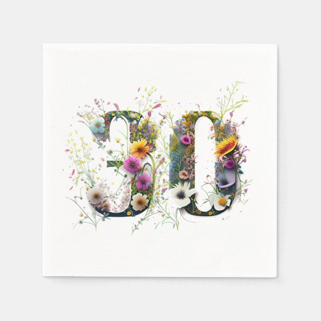 30-årsfödelsedag Vilda blommor Grattis på födelsed Pappersservett (Framsidan)