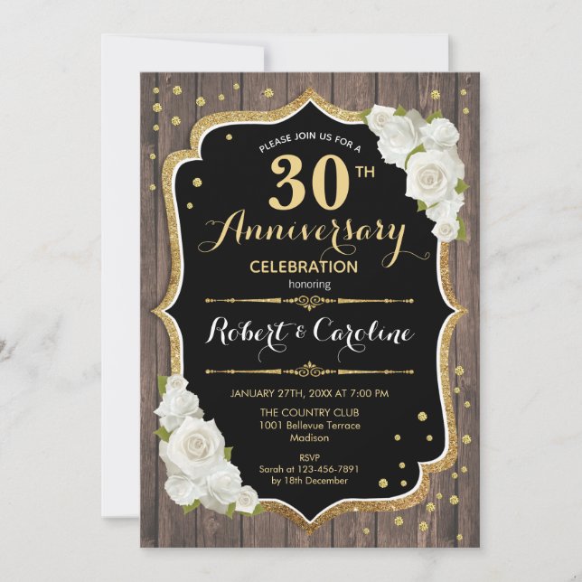 30-årsjubiléet - Rustic Wood Guld Inbjudningar (Framsida)