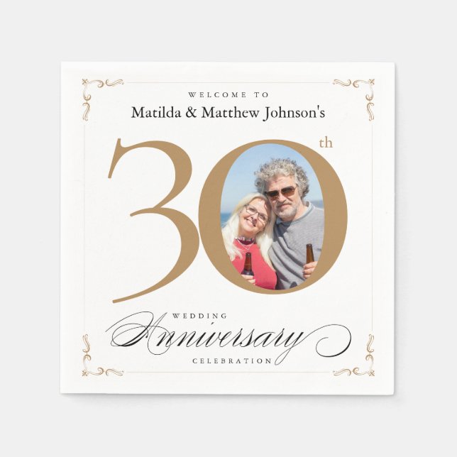 30-årsjubiléet White Guld Calligraphy Classy Pappersservett (Framsidan)