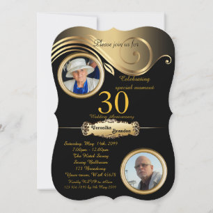 30-årsjubileum Bröllop, art déco, svart guld Inbjudningar