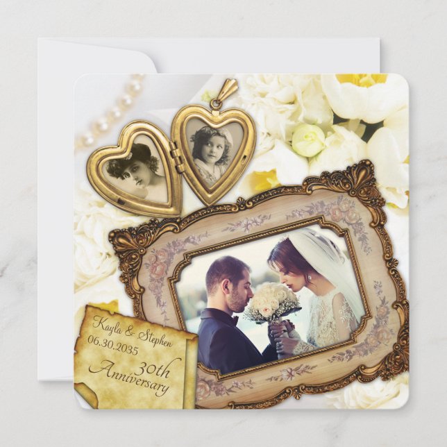 30-årsjubileum för bröllop Guld hjärtformad låsram Inbjudningar (Framsida)