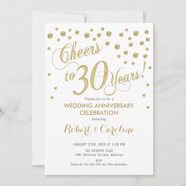 30-årsjubileum för bröllop inbjudan - Guld & Vit (Framsida)