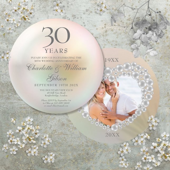 30-årsjubileum Foto Cirkulärt Pärlinbjudan (30th Anniversary Photo Circular Pearl Invitation)