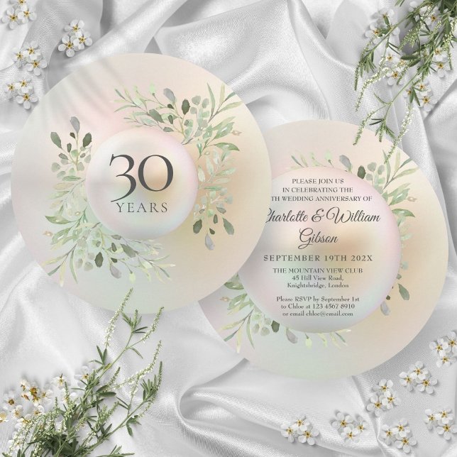 30-årsjubileum grönska Pärlor Inbjudningar (30th Wedding Anniversary Greenery Pearl Invitation)