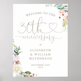 30-årsjubileum Hjärtformad Skrift Blommig Välkomst Poster