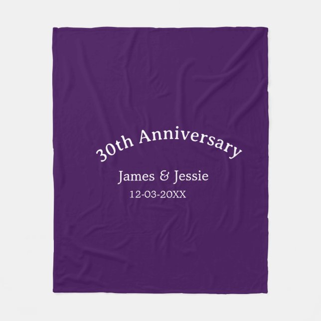 30-årsjubileum namn datum lila enkelt  fleecefilt (Framsidan)
