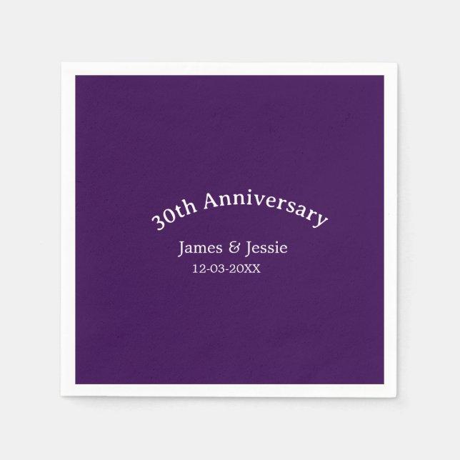 30-årsjubileum namn datum lila enkelt  pappersservett (Framsidan)