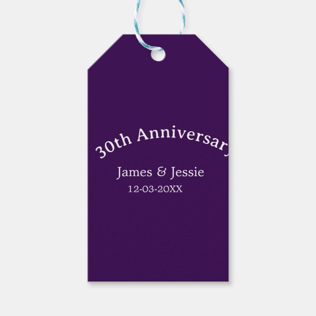 30-årsjubileum namn datum lila enkelt  presentetikett (Framsidan)