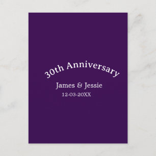 30-årsjubileum namn datum lila enkelt vykort