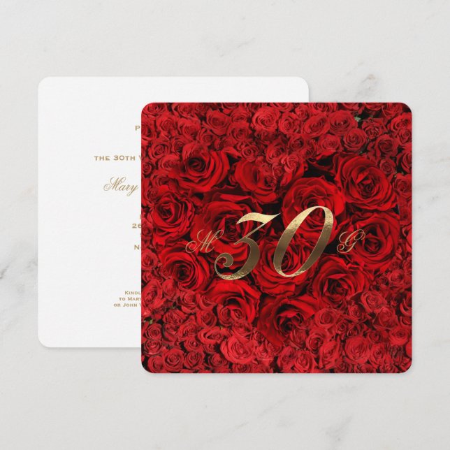 30-årsjubileum röda rosor hjärta elegant I Inbjudningar (Fram/baksida)